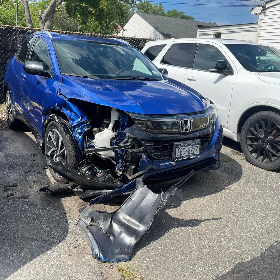 blue SUV before
