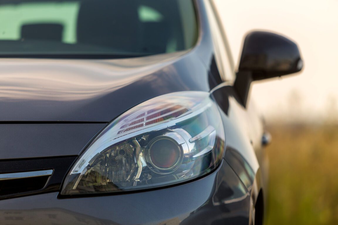 Closeup of a car headlight